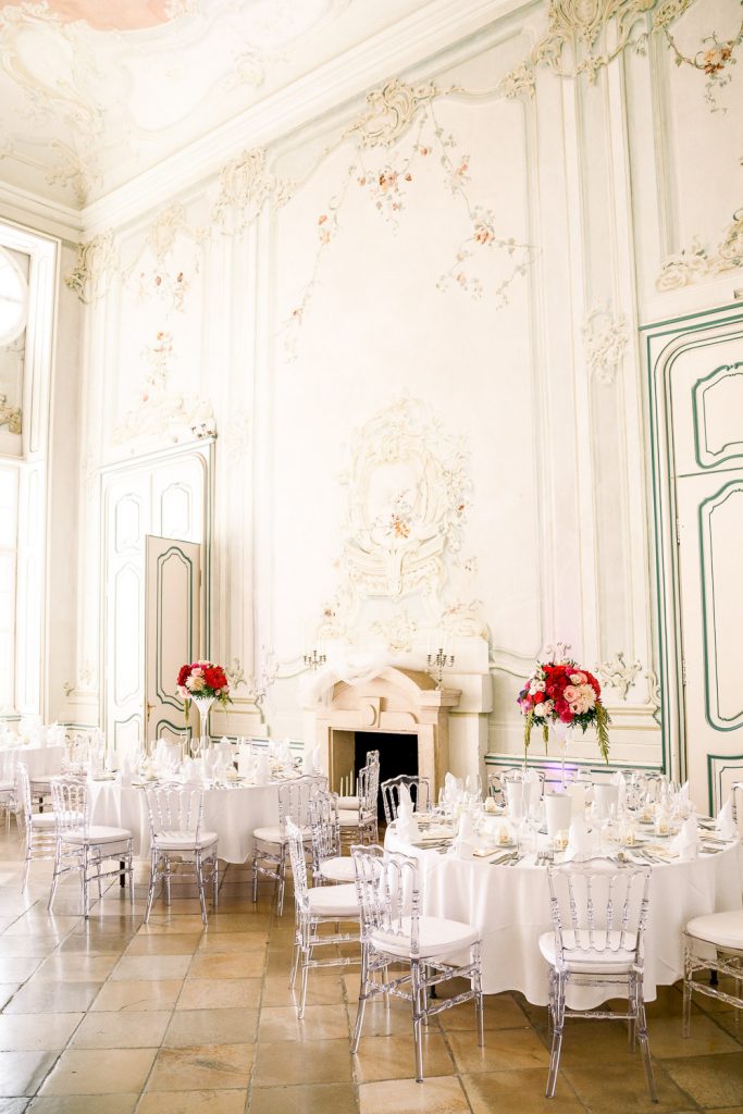 Výzdoba svadobných stolov Schloss Halbturn Peter a Ivana Miller